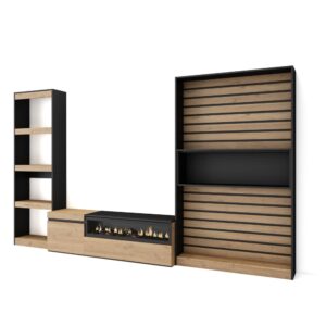 wohnli-moebel-suche-M25068112 Wohnli Möbelsuche - Wohnwand Holzeffekt Kamin mit Feuereffekt 320x35x186 Eiche und Schwarz