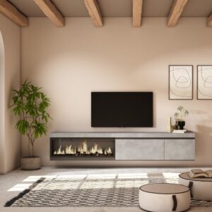 TV-Möbel Holzeffekt Kamin mit Feuereffekt XXL 237x35x45cm Zementgrau 237x45x35cm Spanplatte Grau Skraut home Möbel Wohnzimmermöbel TV-Möbel