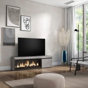 TV-Möbel Holzeffekt Kamin mit Feuereffekt XXL 158x35x45cm Zementgrau 158x45x35cm Spanplatte Grau Skraut home Möbel Wohnzimmermöbel TV-Möbel