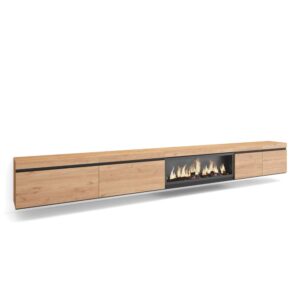 Wohnli Möbelsuche - TV-Möbel Holzeffekt Kamin mit Feuereffekt XXL 368x35x45cm Eiche