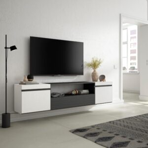 wohnli-moebel-suche-M25068142-1 TV-Möbel Holzeffekt Hängend 200x35x45cm Weiß und Schwarz 200x45x35cm Spanplatte Weiß Skraut home Möbel Wohnzimmermöbel TV-Möbel