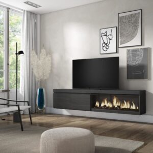 wohnli-moebel-suche-M25068143-1 TV-Möbel Holzeffekt Kamin mit Feuereffekt XXL 208x35x45cm Schwarz 208x45x35cm Spanplatte Schwarz Skraut home Möbel Wohnzimmermöbel TV-Möbel
