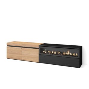 wohnli-moebel-suche-M25068144 Wohnli Möbelsuche - TV-Möbel Holzeffekt Kamin mit Feuereffekt 200x35x45 Eiche und Schwarz