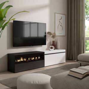 TV-Möbel Holzeffekt Kamin mit Feuereffekt 200x35x45cm Weiß und Schwarz 200x45x35cm Spanplatte Weiß Skraut home Möbel Wohnzimmermöbel TV-Möbel