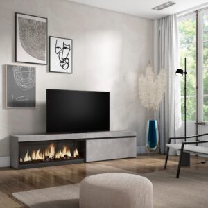 TV-Möbel Holzeffekt Kamin mit Feuereffekt XXL 208x35x45cm Zementgrau 208x45x35cm Spanplatte Grau Skraut home Möbel Wohnzimmermöbel TV-Möbel