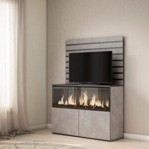 wohnli-moebel-suche-M25068171-1 Sideboard Holzeffekt Kamin mit Feuereffekt XXL 107x35x145cm Zementgrau 107x145x35cm Spanplatte Grau Skraut home Möbel Esszimmermöbel Sideboards, Highboards & niedrige Anrichten