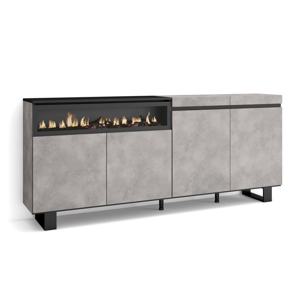 wohnli-moebel-suche-M25068172 Wohnli Möbelsuche - Sideboard Holzeffekt Kamin mit Feuereffekt 200x35x87cm Zementgrau