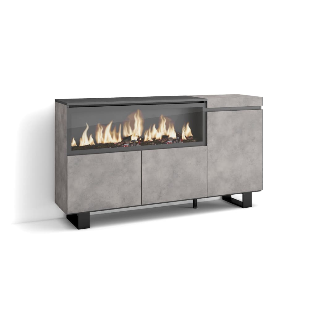 wohnli-moebel-suche-M25068173 Wohnli Möbelsuche - Sideboard Holzeffekt Kamin mit Feuereffekt XXL 158x35x87cm Zementgrau