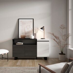 wohnli-moebel-suche-M25068174-1 Sideboard Holzeffekt mit Beinen 150x35x87 Weiß und Schwarz 150x87x35cm Spanplatte Weiß Skraut home Möbel Esszimmermöbel Sideboards, Highboards & niedrige Anrichten