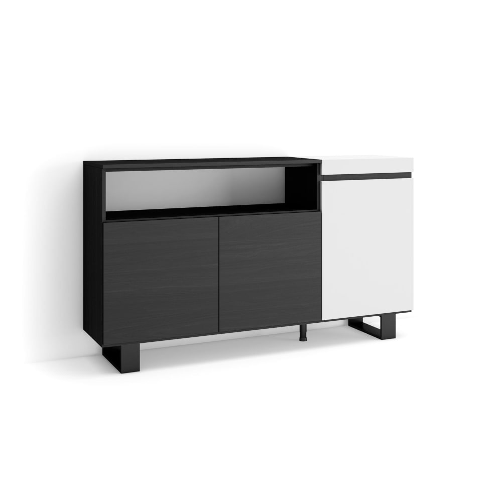 Wohnli Möbelsuche - Sideboard Holzeffekt mit Beinen 150x35x87 Weiß und Schwarz