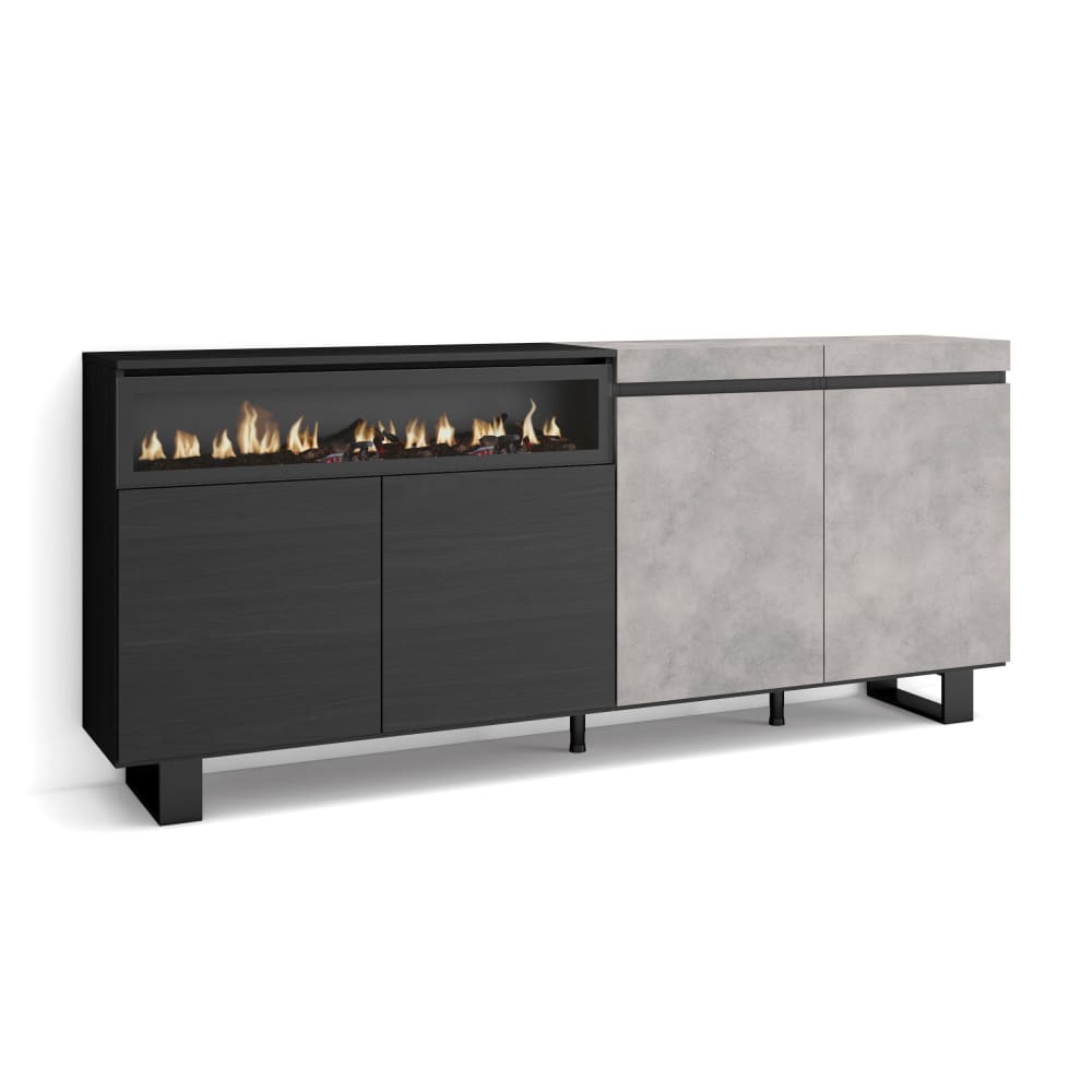 wohnli-moebel-suche-M25068176 Wohnli Möbelsuche - Sideboard Holzeffekt Kamin mit Feuereffekt 200x35x87cm Zementgrau