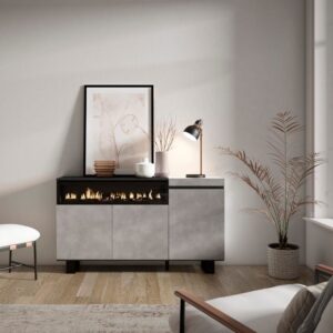 wohnli-moebel-suche-M25068178-1 Sideboard Holzeffekt Kamin mit Feuereffekt 150x35x87cm Zementgrau 150x87x35cm Spanplatte Grau Skraut home Möbel Esszimmermöbel Sideboards, Highboards & niedrige Anrichten