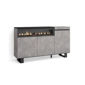 wohnli-moebel-suche-M25068178 Wohnli Möbelsuche - Sideboard Holzeffekt Kamin mit Feuereffekt 150x35x87cm Zementgrau