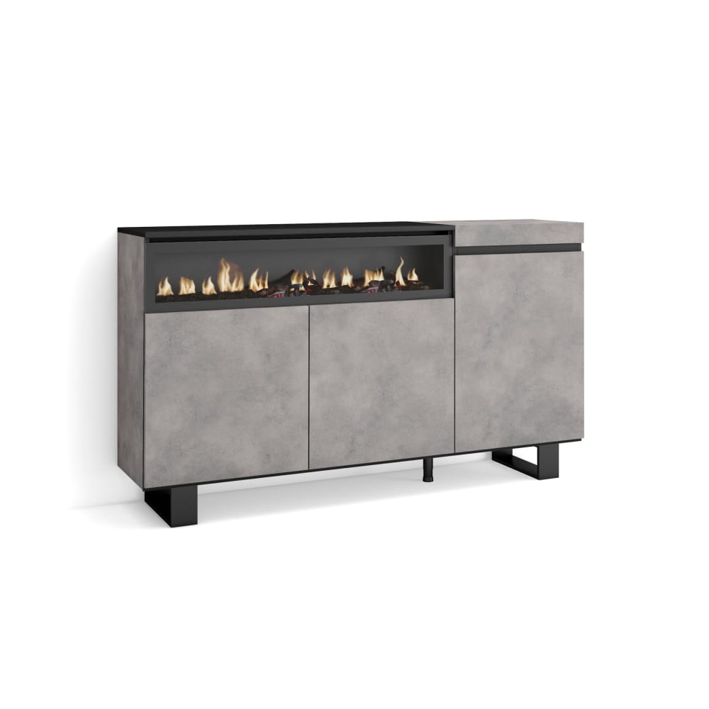 wohnli-moebel-suche-M25068178 Wohnli Möbelsuche - Sideboard Holzeffekt Kamin mit Feuereffekt 150x35x87cm Zementgrau