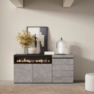 wohnli-moebel-suche-M25068179-1 Sideboard Holzeffekt Kamin mit Feuereffekt 157x35x75cm Zementgrau 157x75x35cm Spanplatte Grau Skraut home Möbel Esszimmermöbel Sideboards, Highboards & niedrige Anrichten