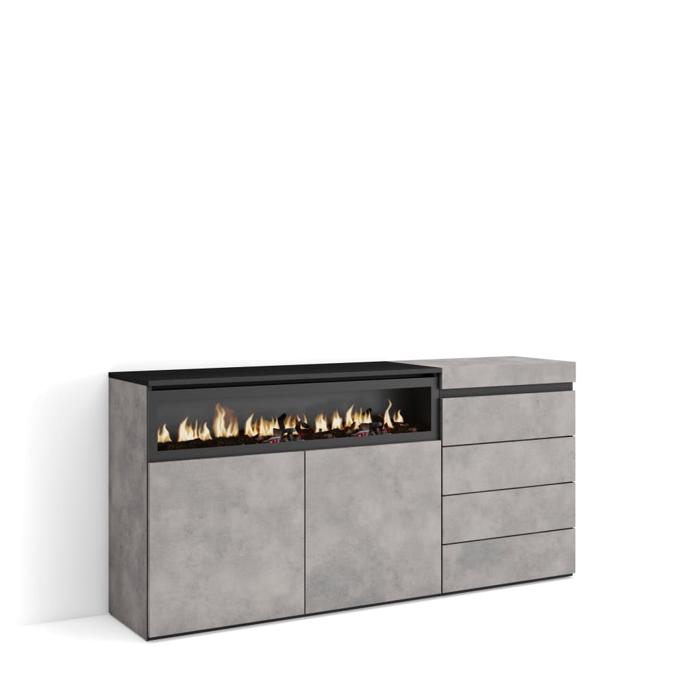 wohnli-moebel-suche-M25068179 Wohnli Möbelsuche - Sideboard Holzeffekt Kamin mit Feuereffekt 157x35x75cm Zementgrau