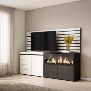 wohnli-moebel-suche-M25068181-1 Sideboard Holzeffekt Kamin mit Feuereffekt XXL 214x35x145cm Weiß 214x145x35cm Spanplatte Weiß Skraut home Möbel Esszimmermöbel Sideboards, Highboards & niedrige Anrichten