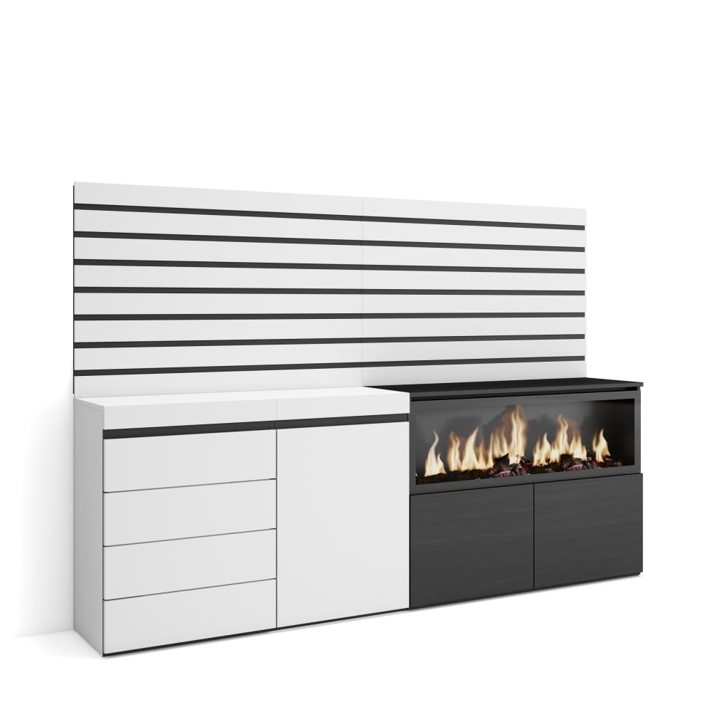 wohnli-moebel-suche-M25068181 Wohnli Möbelsuche - Sideboard Holzeffekt Kamin mit Feuereffekt XXL 214x35x145cm Weiß