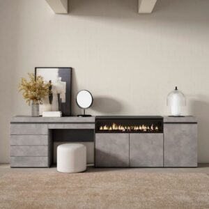 wohnli-moebel-suche-M25068185-1 Sideboard Holzeffekt Kamin mit Feuereffekt 277x35x75cm Zementgrau 277x75x35cm Spanplatte Grau Skraut home Möbel Esszimmermöbel Sideboards, Highboards & niedrige Anrichten