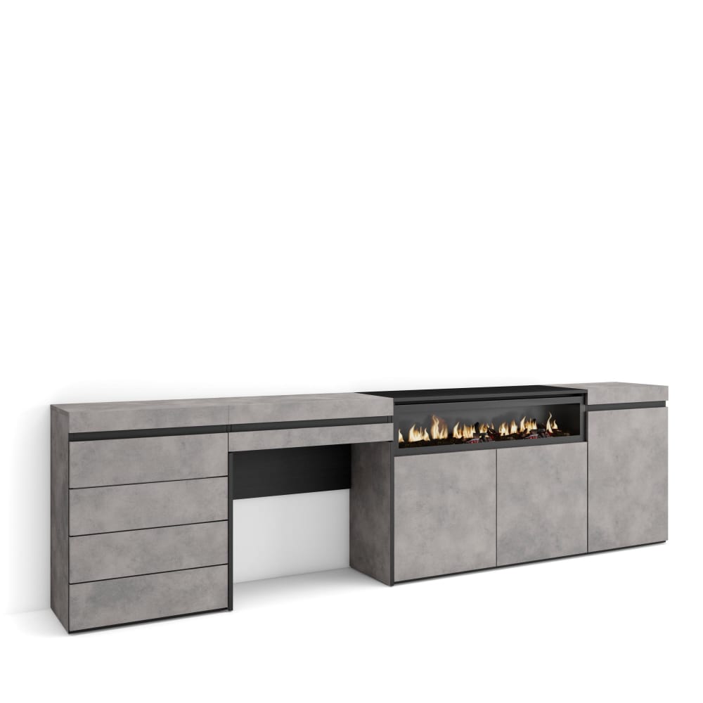 wohnli-moebel-suche-M25068185 Wohnli Möbelsuche - Sideboard Holzeffekt Kamin mit Feuereffekt 277x35x75cm Zementgrau