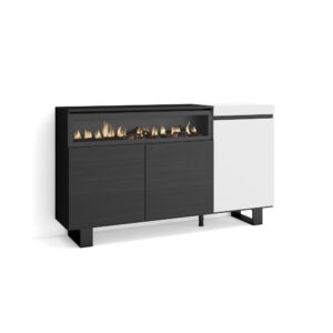wohnli-moebel-suche-M25068188 Wohnli Möbelsuche - Sideboard Holzeffekt Kamin mit Feuereffekt 150x35x87 Weiß und Schwarz