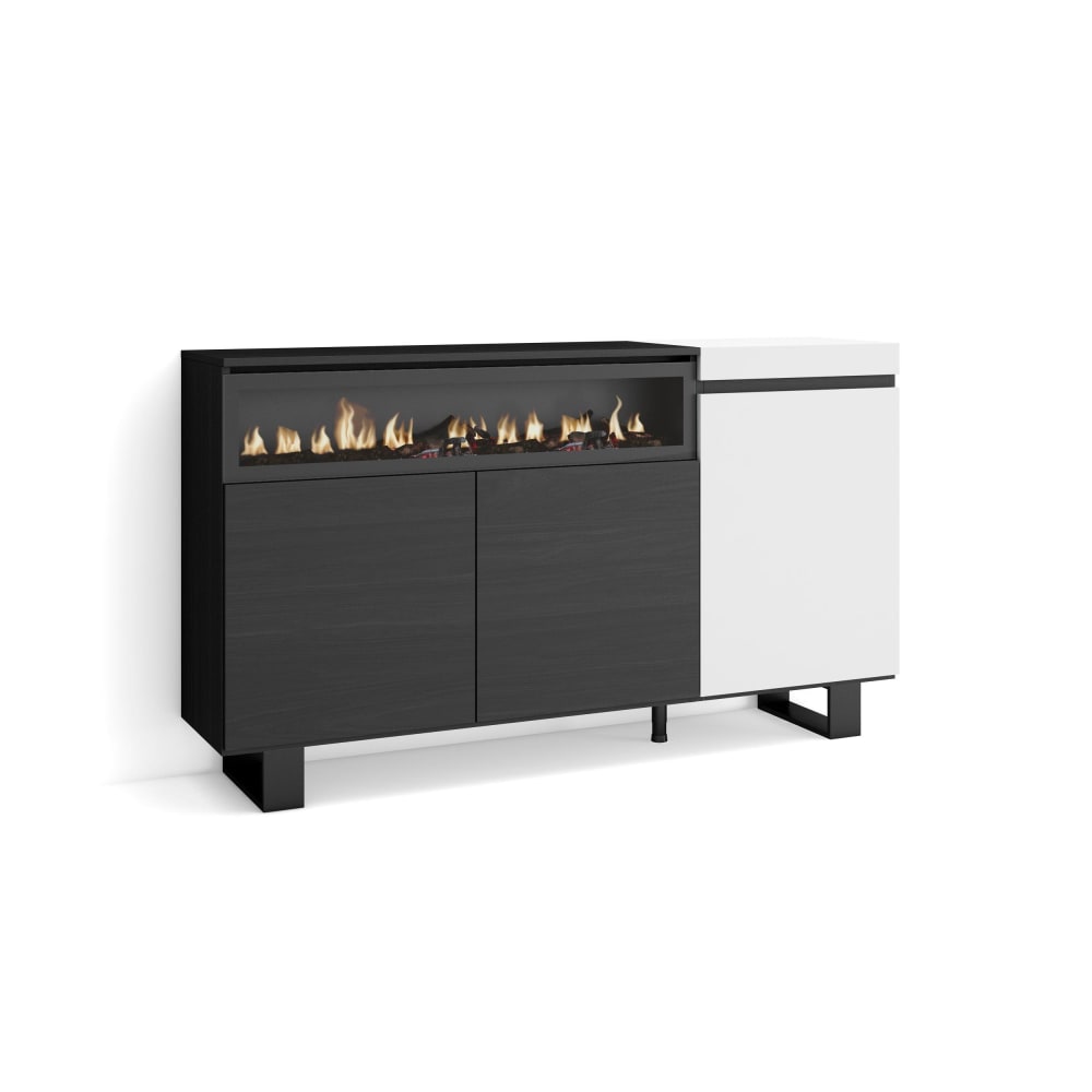 wohnli-moebel-suche-M25068188 Wohnli Möbelsuche - Sideboard Holzeffekt Kamin mit Feuereffekt 150x35x87 Weiß und Schwarz