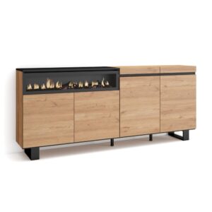 wohnli-moebel-suche-M25068189 Wohnli Möbelsuche - Sideboard Holzeffekt Kamin mit Feuereffekt 200x35x87 Eiche und Schwarz