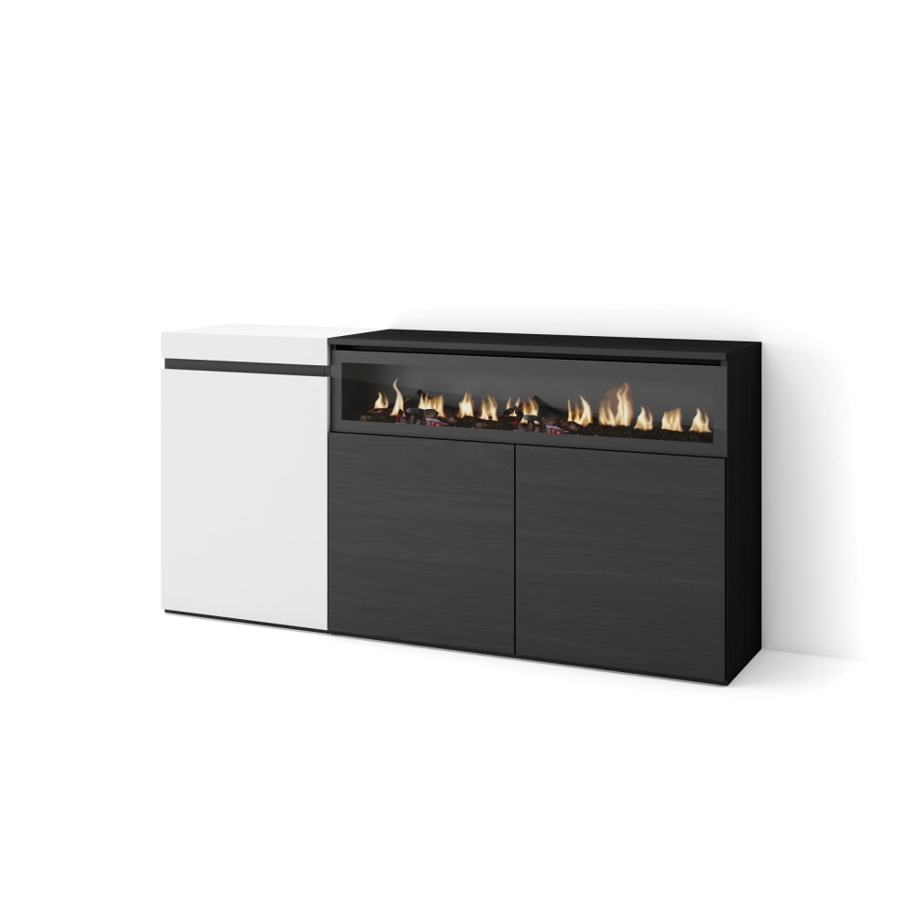 wohnli-moebel-suche-M25068190 Wohnli Möbelsuche - Sideboard Holzeffekt Kamin mit Feuereffekt 150x35x75 Weiß und Schwarz