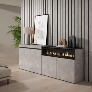 wohnli-moebel-suche-M25068192-1 Sideboard Holzeffekt Kamin mit Feuereffekt 200x35x75cm Zementgrau 200x75x35cm Spanplatte Grau Skraut home Möbel Esszimmermöbel Sideboards, Highboards & niedrige Anrichten