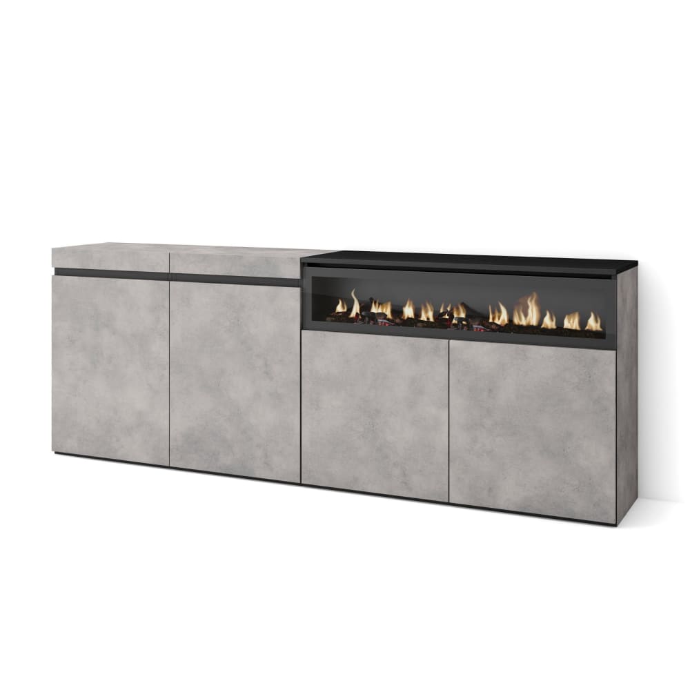 wohnli-moebel-suche-M25068192 Wohnli Möbelsuche - Sideboard Holzeffekt Kamin mit Feuereffekt 200x35x75cm Zementgrau
