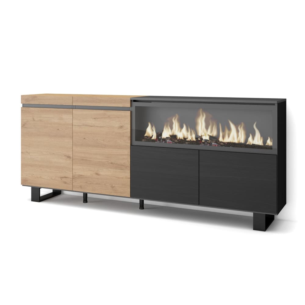 wohnli-moebel-suche-M25068193 Wohnli Möbelsuche - Sideboard Holzeffekt Kamin mit Feuereffekt 208x35x87 Eiche und Schwarz