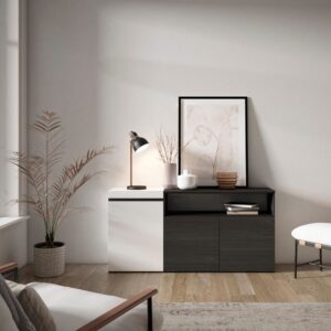 Sideboard Holzeffekt 150x35x75cm Weiß und Schwarz 150x75x35cm Spanplatte Weiß Skraut home Möbel Esszimmermöbel Sideboards, Highboards & niedrige Anrichten
