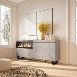 wohnli-moebel-suche-M25068197-1 Sideboard Holzeffekt Kamin mit Feuereffekt XXL 208x35x87cm Zementgrau 208x87x35cm Spanplatte Grau Skraut home Möbel Esszimmermöbel Sideboards, Highboards & niedrige Anrichten