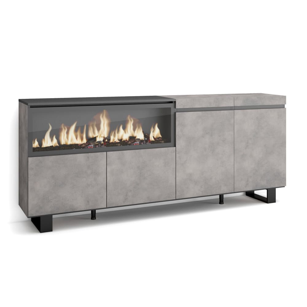 Wohnli Möbelsuche - Sideboard Holzeffekt Kamin mit Feuereffekt XXL 208x35x87cm Zementgrau