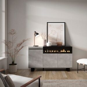 wohnli-moebel-suche-M25068198-1 Sideboard Holzeffekt Kamin mit Feuereffekt 150x35x87cm Zementgrau 150x87x35cm Spanplatte Grau Skraut home Möbel Esszimmermöbel Sideboards, Highboards & niedrige Anrichten