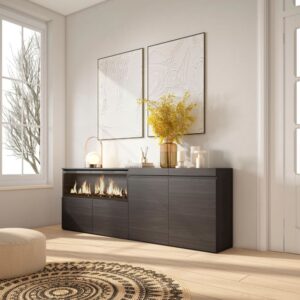wohnli-moebel-suche-M25068199-1 Sideboard Holzeffekt Kamin mit Feuereffekt XXL 208x35x75cm Schwarz 208x75x35cm Spanplatte Schwarz Skraut home Möbel Esszimmermöbel Sideboards, Highboards & niedrige Anrichten
