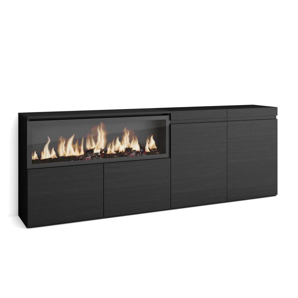 wohnli-moebel-suche-M25068199 Wohnli Möbelsuche - Sideboard Holzeffekt Kamin mit Feuereffekt XXL 208x35x75cm Schwarz
