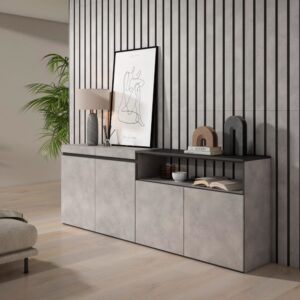 wohnli-moebel-suche-M25068202-1 Sideboard Holzeffekt 200x35x75cm Zementgrau 200x75x35cm Spanplatte Grau Skraut home Möbel Esszimmermöbel Sideboards, Highboards & niedrige Anrichten