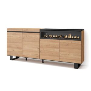 wohnli-moebel-suche-M25068204 Wohnli Möbelsuche - Sideboard Holzeffekt Kamin mit Feuereffekt 200x35x87 Eiche und Schwarz