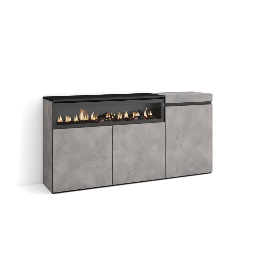 wohnli-moebel-suche-M25068205 Wohnli Möbelsuche - Sideboard Holzeffekt Kamin mit Feuereffekt 150x35x75cm Zementgrau