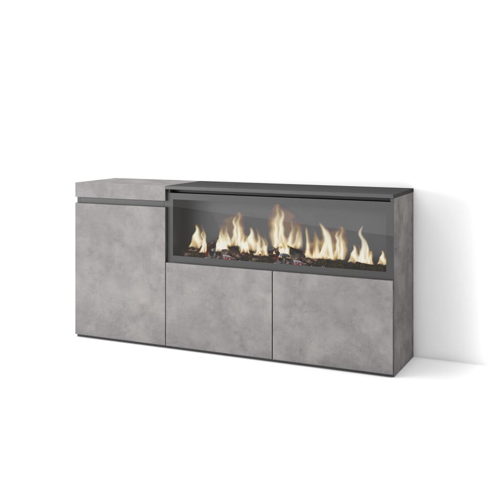 wohnli-moebel-suche-M25068207 Wohnli Möbelsuche - Sideboard Holzeffekt Kamin mit Feuereffekt XXL 158x35x75cm Zementgrau