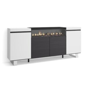 wohnli-moebel-suche-M25068210 Wohnli Möbelsuche - Sideboard Holzeffekt Kamin mit Feuereffekt 200x35x87 Weiß und Schwarz