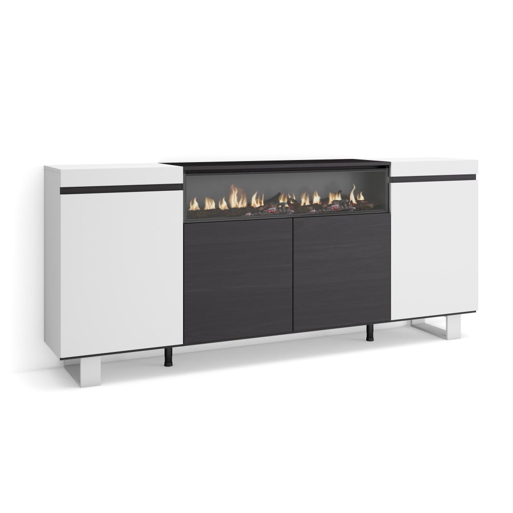 wohnli-moebel-suche-M25068210 Wohnli Möbelsuche - Sideboard Holzeffekt Kamin mit Feuereffekt 200x35x87 Weiß und Schwarz