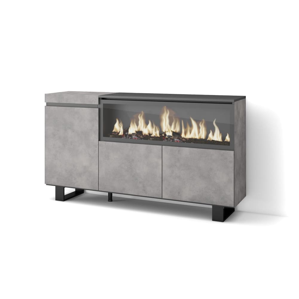 wohnli-moebel-suche-M25068213 Wohnli Möbelsuche - Sideboard Holzeffekt Kamin mit Feuereffekt XXL 158x35x87cm Zementgrau