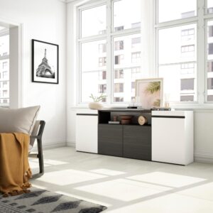 wohnli-moebel-suche-M25068214-1 Sideboard Holzeffekt 200x35x75cm Weiß und Schwarz 200x75x35cm Spanplatte Weiß Skraut home Möbel Esszimmermöbel Sideboards, Highboards & niedrige Anrichten
