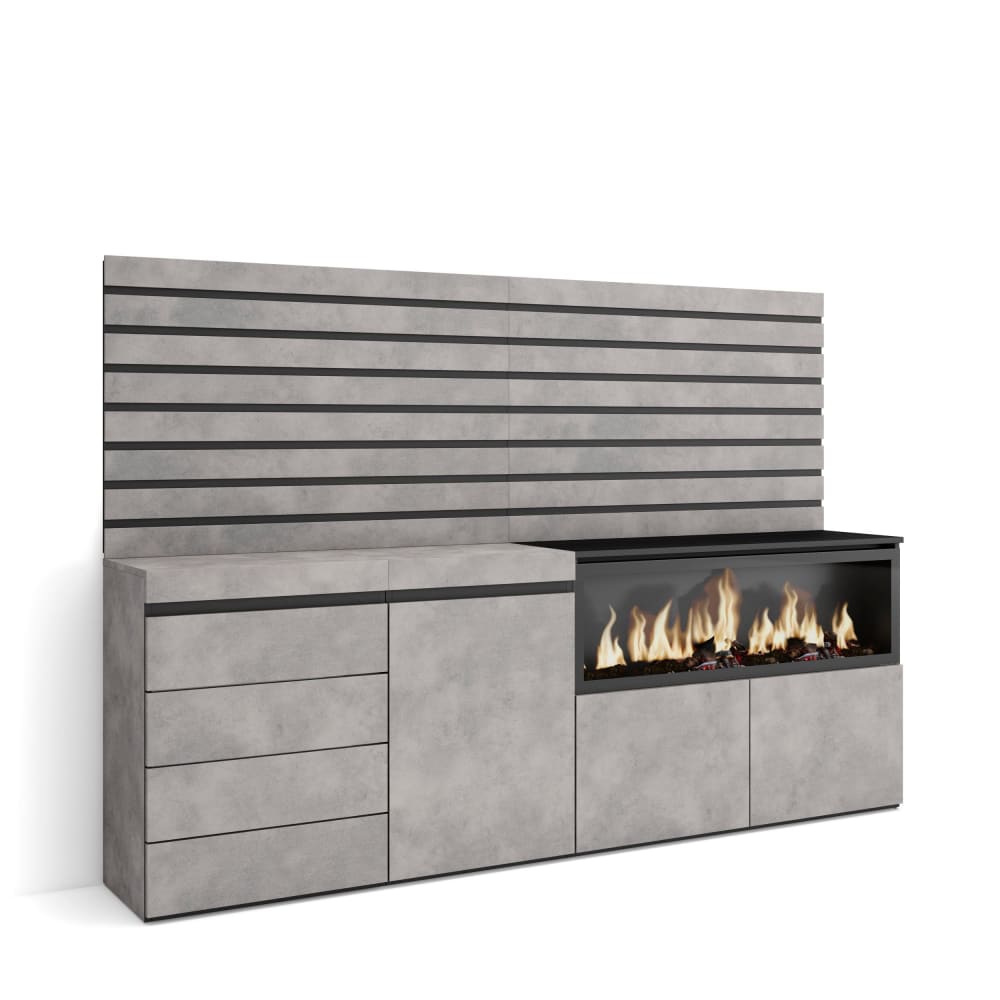 wohnli-moebel-suche-M25068215 Wohnli Möbelsuche - Sideboard Holzeffekt Kamin mit Feuereffekt XXL 214x35x145cm Zementgrau