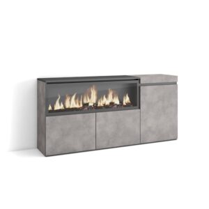 wohnli-moebel-suche-M25068217 Wohnli Möbelsuche - Sideboard Holzeffekt Kamin mit Feuereffekt XXL 158x35x75cm Zementgrau