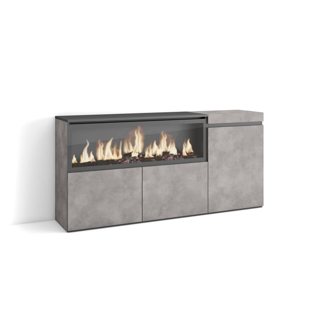 wohnli-moebel-suche-M25068217 Wohnli Möbelsuche - Sideboard Holzeffekt Kamin mit Feuereffekt XXL 158x35x75cm Zementgrau