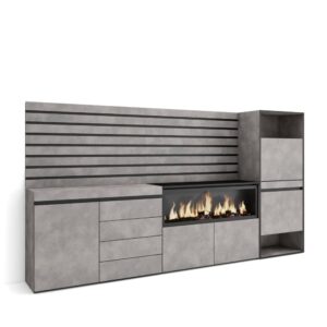wohnli-moebel-suche-M25068218 Wohnli Möbelsuche - Sideboard Holzeffekt Kamin mit Feuereffekt XXL 274x35x145cm Zementgrau