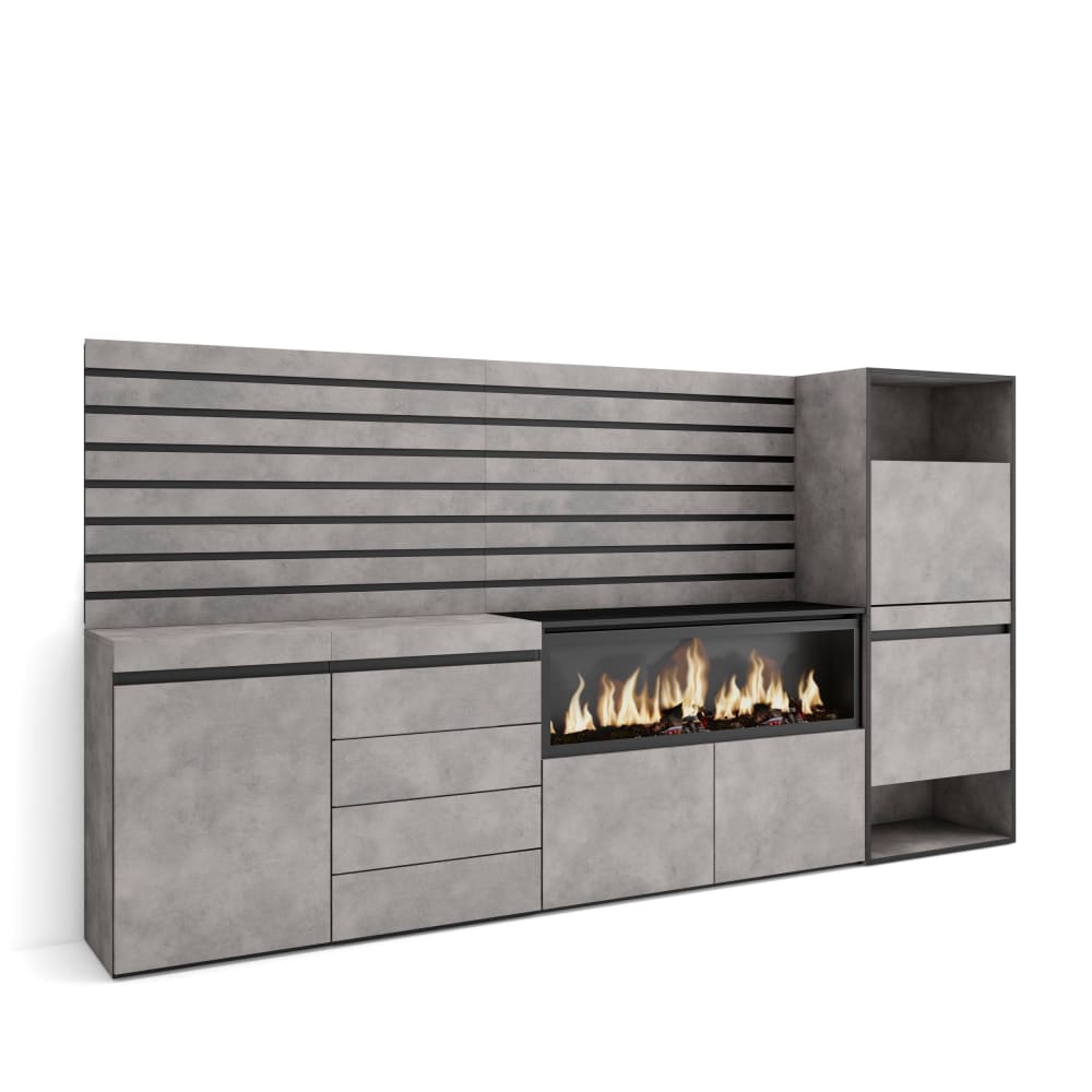 wohnli-moebel-suche-M25068218 Wohnli Möbelsuche - Sideboard Holzeffekt Kamin mit Feuereffekt XXL 274x35x145cm Zementgrau